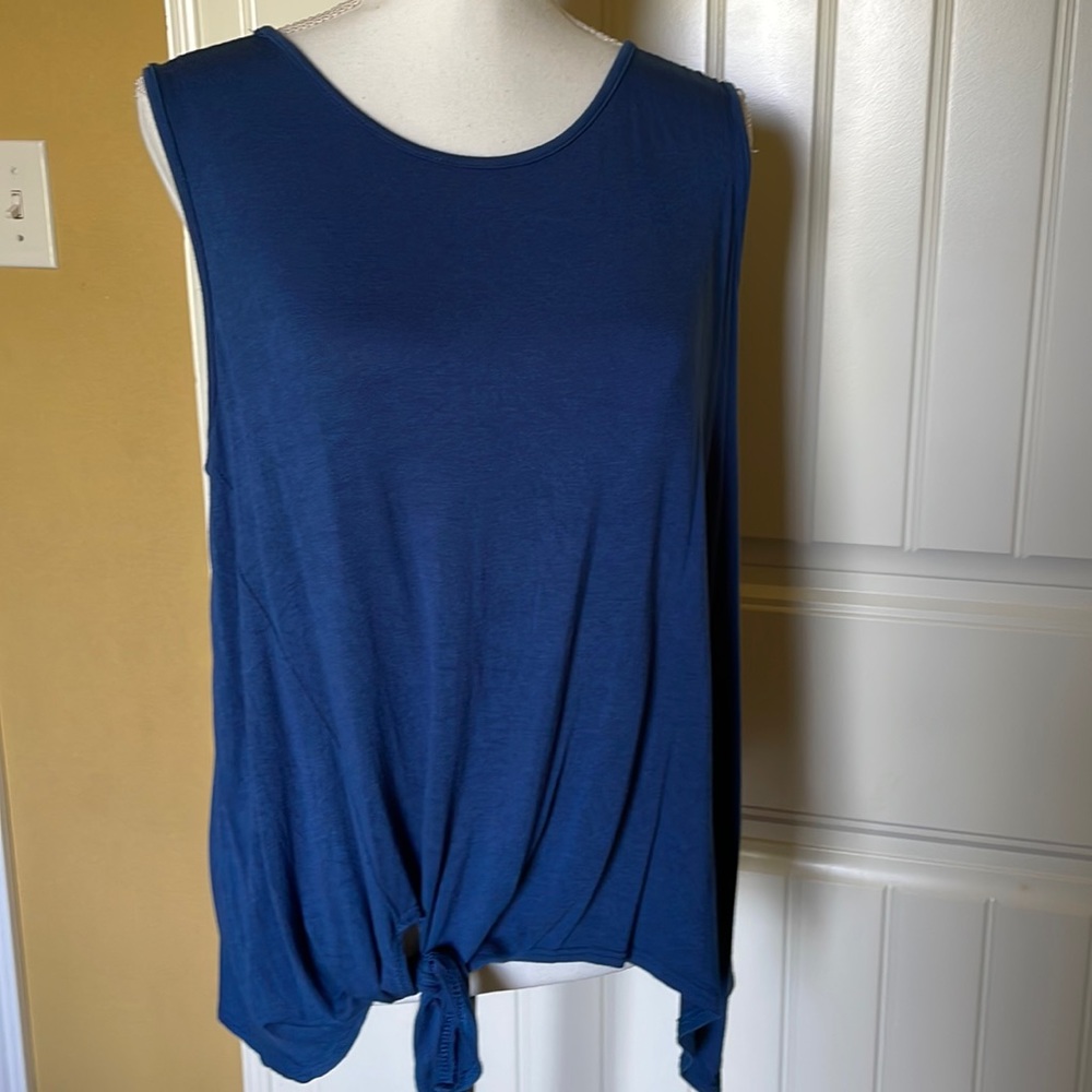 Angels Blue Muscle Tank Tie Front Split Side with Stretch sz XL Extra Large